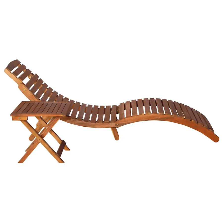 Chaise longue avec table Bois d'acacia massif Marron - 3