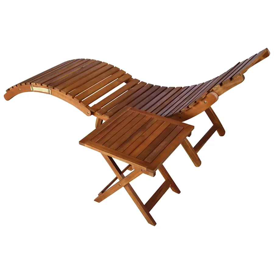 Sun lounger with table Solid acacia wood Brown - 4