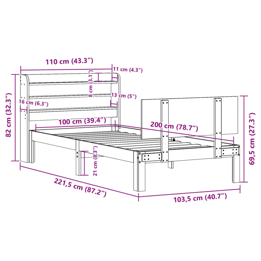 Cadre de lit avec tête de lit sans matelas blanc 100x200 cm - 12
