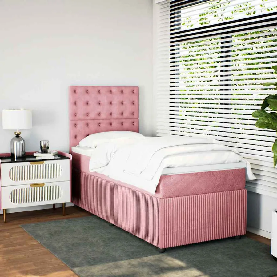 Sommier à lattes de lit avec matelas Rose 100x200 cm Velours - 4