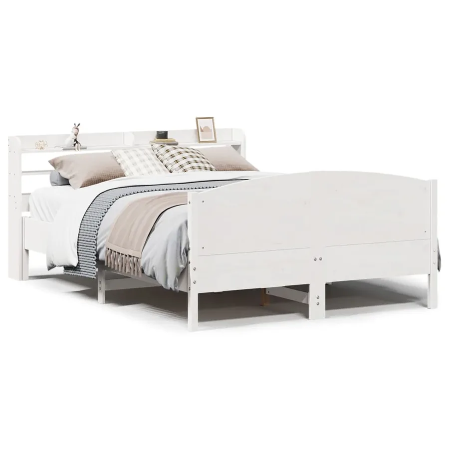 Cadre de lit sans matelas blanc 160x200 cm bois de pin massif - 2