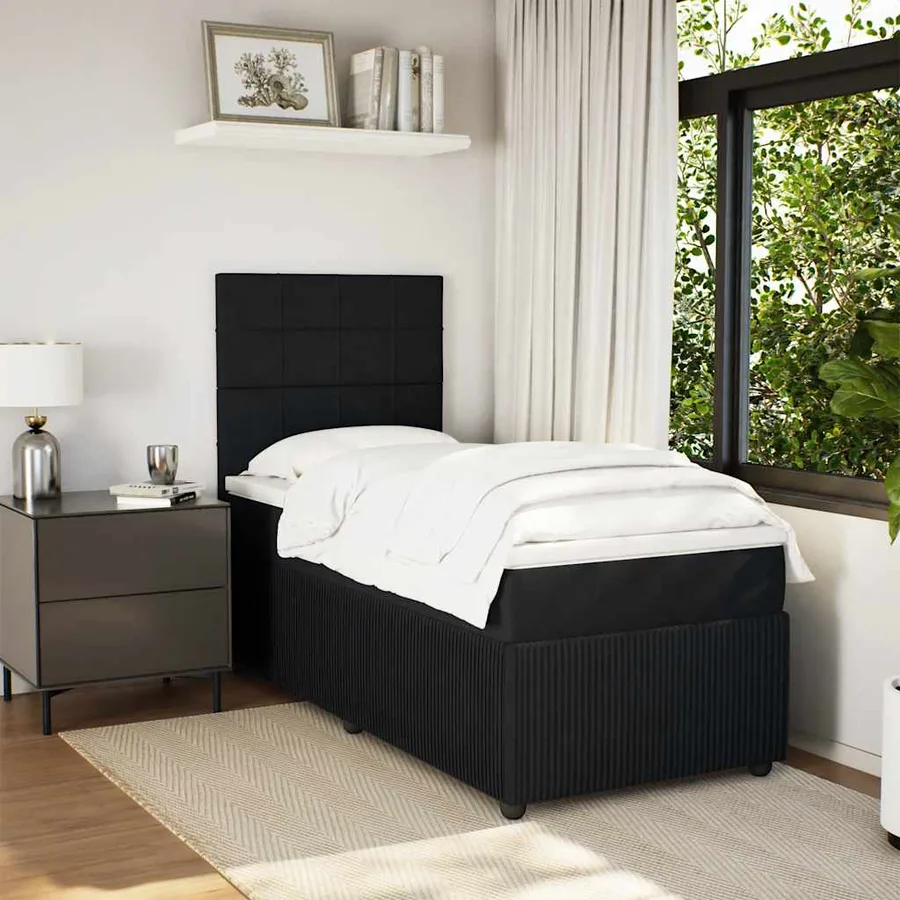 Sommier à lattes de lit avec matelas Noir 100x200 cm Velours - 4