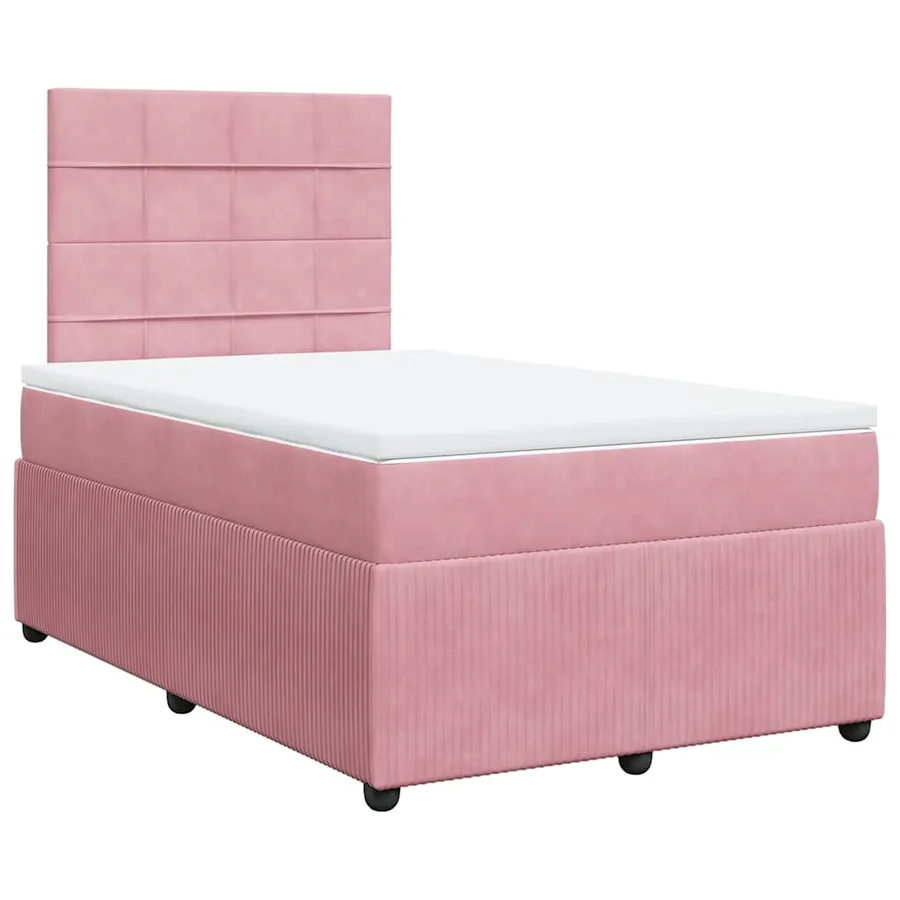 Sommier à lattes de lit avec matelas rose 120x190 cm velours - 3