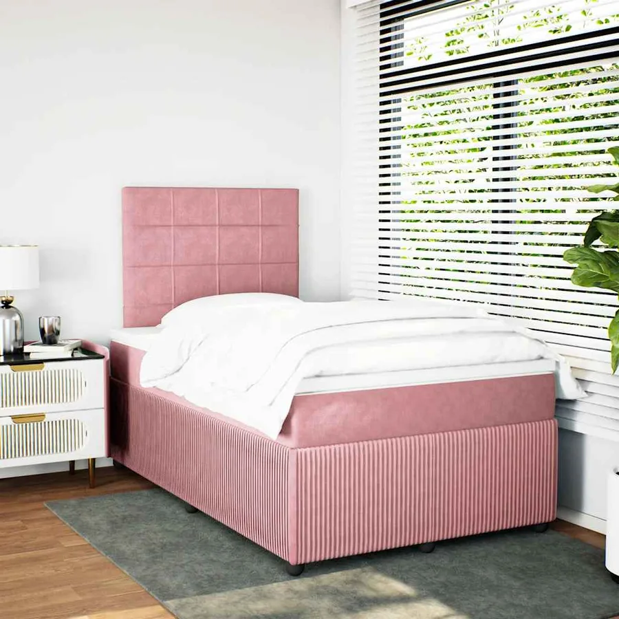 Sommier à lattes de lit avec matelas rose 120x190 cm velours - 5