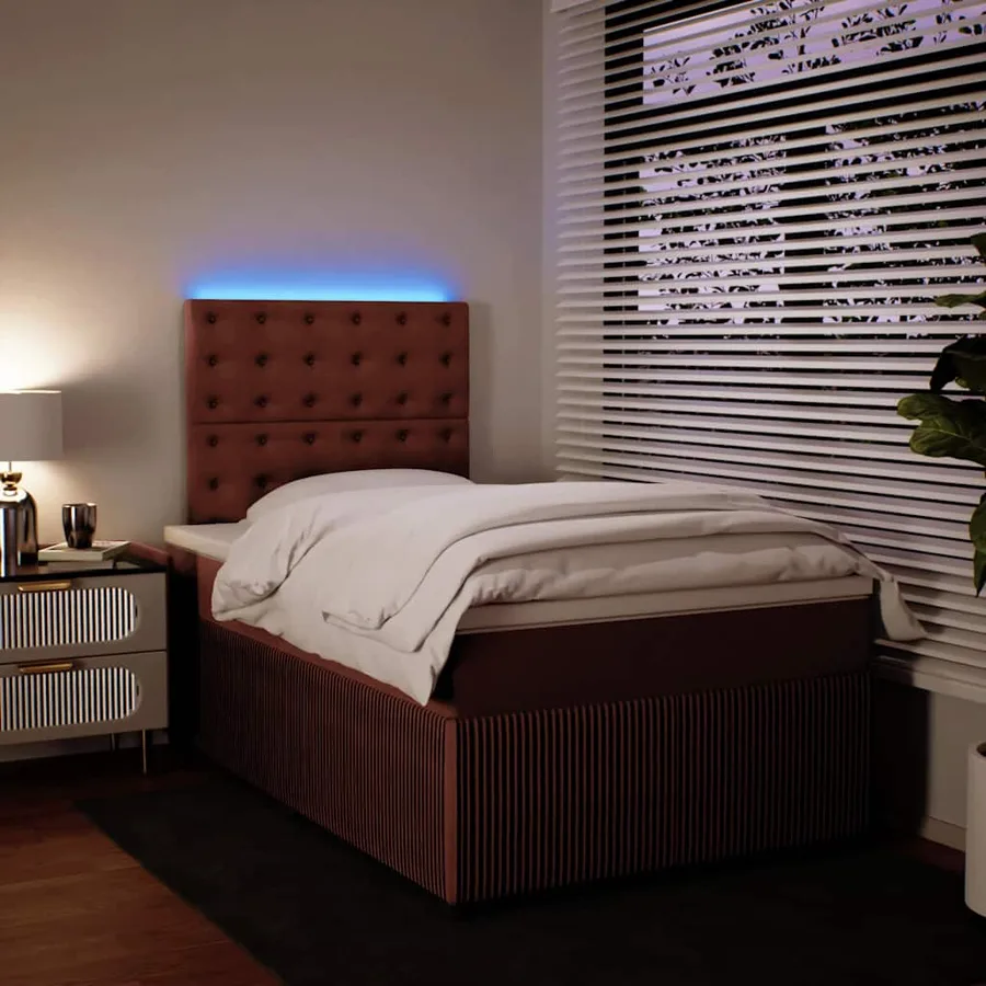 Sommier à lattes de lit avec matelas rose 120x190 cm velours - 4