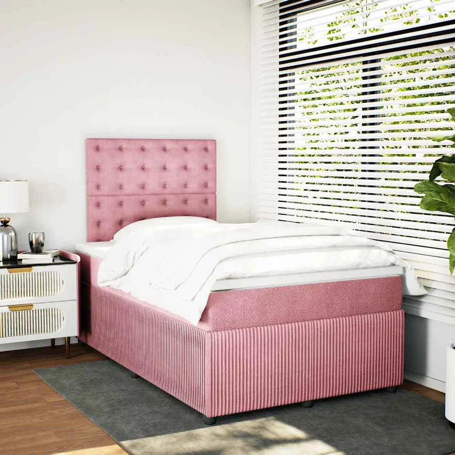 Sommier à lattes de lit avec matelas rose 120x190 cm velours - 5