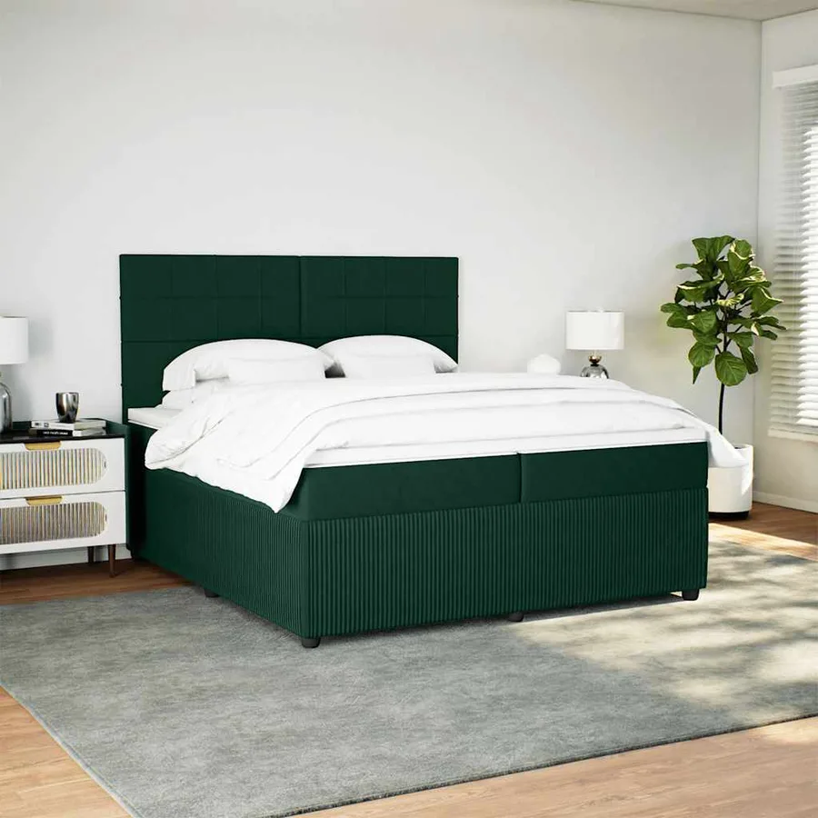 Sommier à lattes de lit et matelas Vert foncé 200x200cm Velours - 5