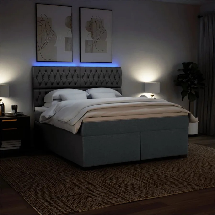 Sommier à lattes de lit avec matelas Gris foncé 180x200cm Tissu - 5