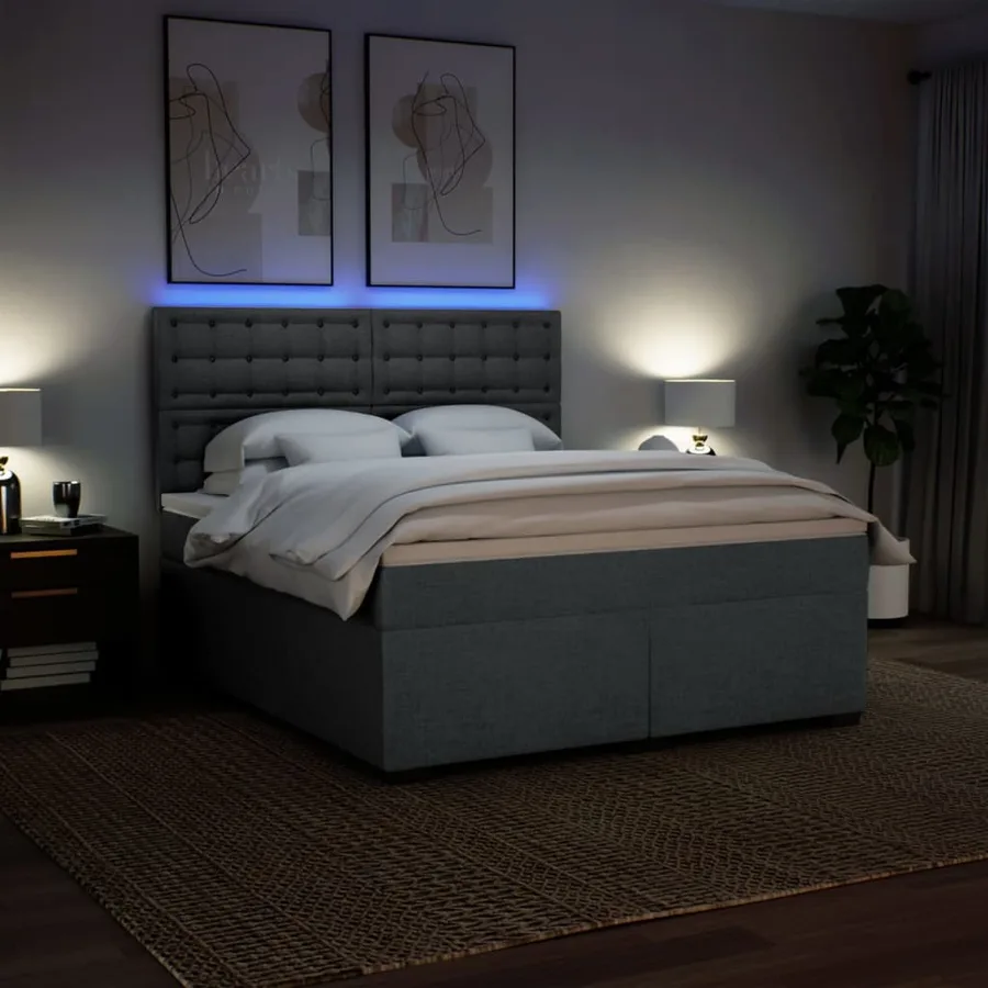 Sommier à lattes de lit avec matelas Gris foncé 180x200cm Tissu - 5