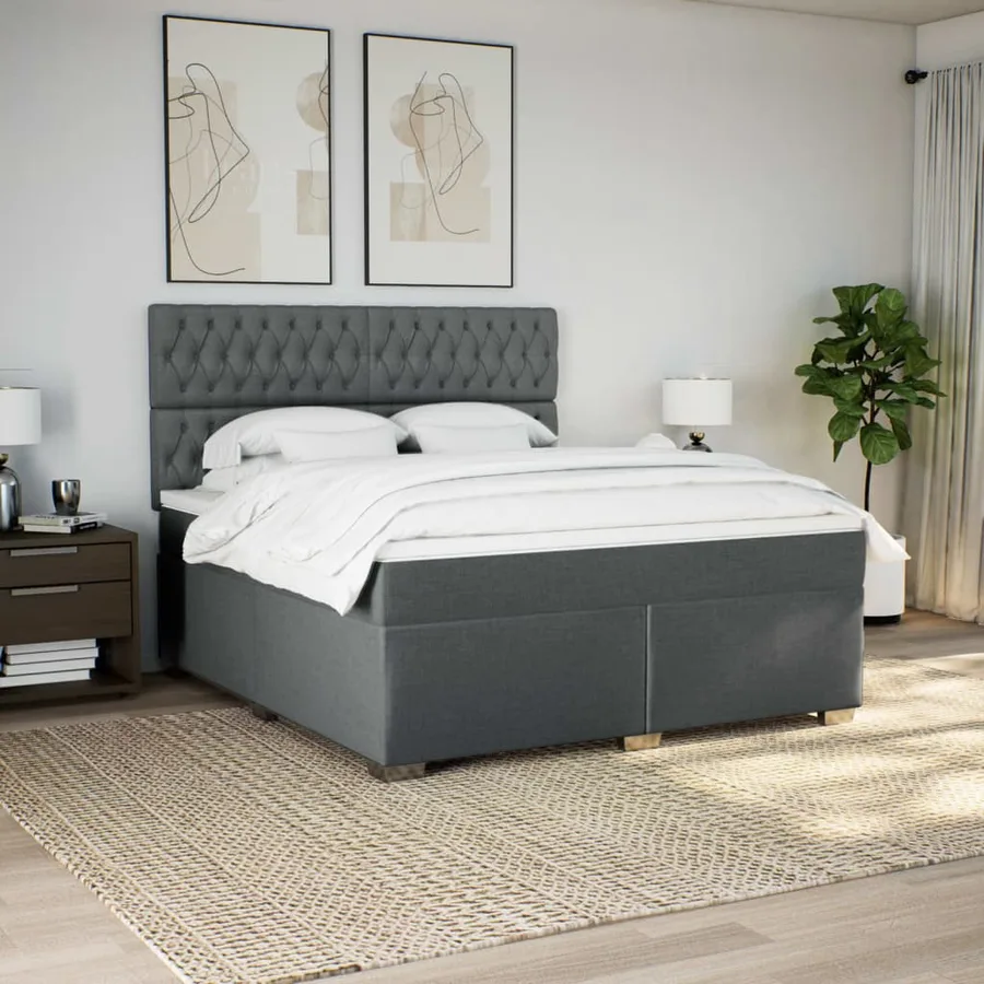 Sommier à lattes de lit avec matelas Gris foncé 180x200cm Tissu - 3