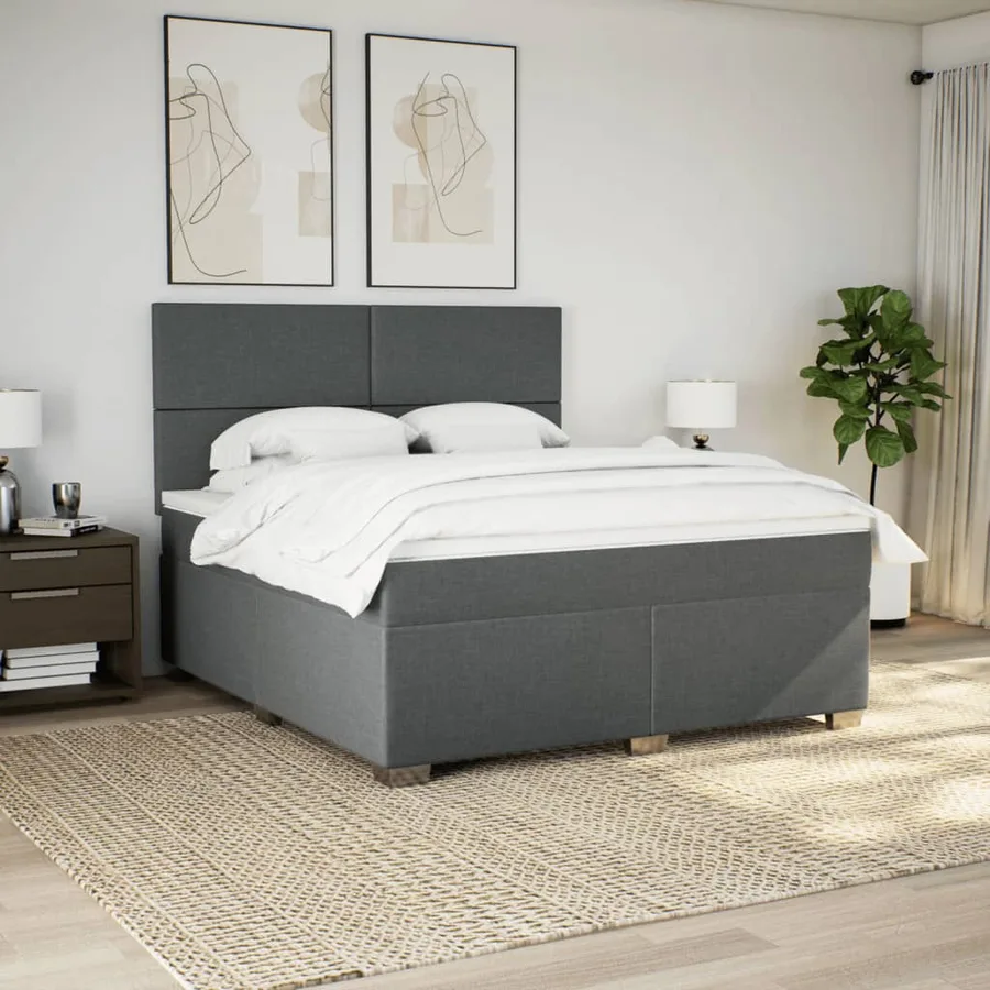 Sommier à lattes de lit avec matelas Gris foncé 180x200cm Tissu - 3
