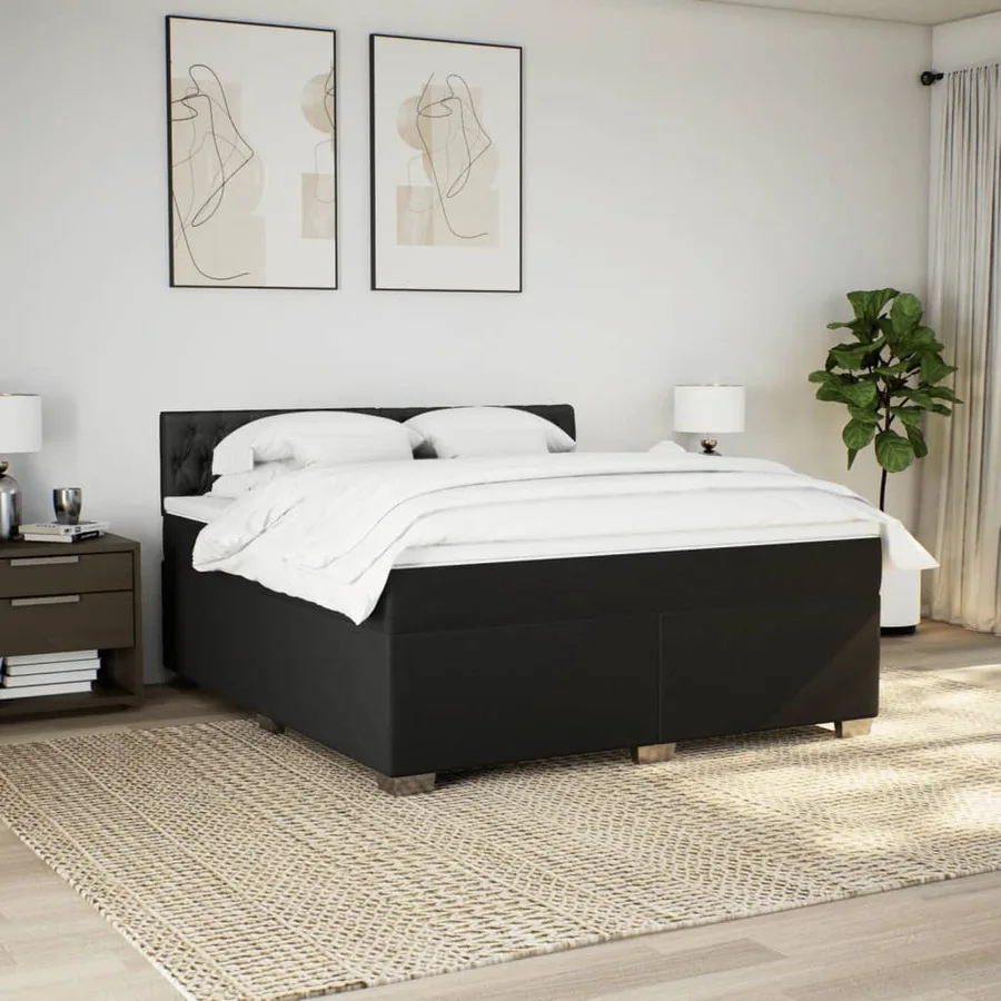 Sommier à lattes de lit avec matelas Noir 180x200 cm Tissu - 3