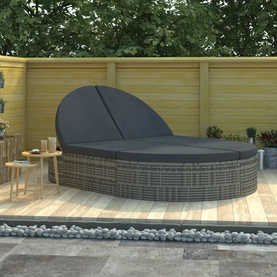 2-seater sun lounger with cushions Poly rattan Grey