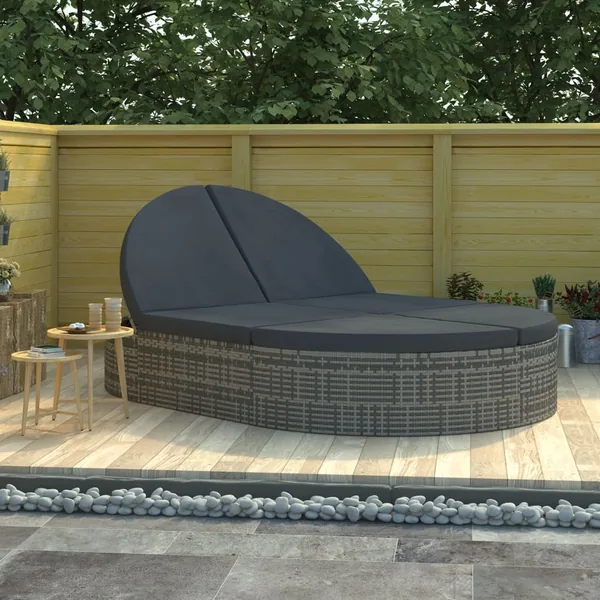 Chaise longue à 2 places avec coussins Résine tressée Gris