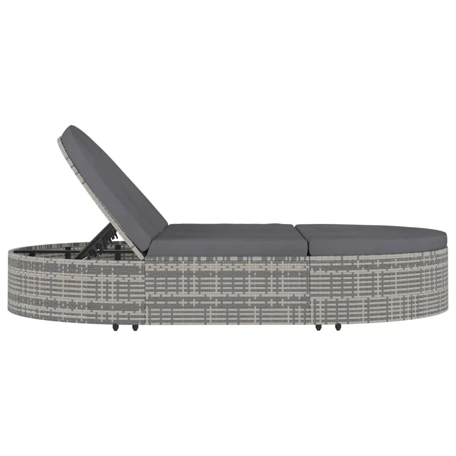 Chaise longue à 2 places avec coussins Résine tressée Gris - 4