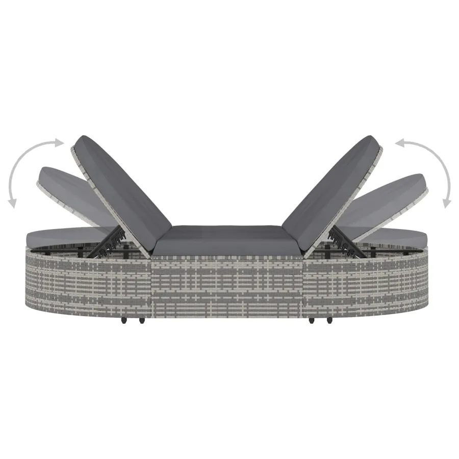 Chaise longue à 2 places avec coussins Résine tressée Gris - 5