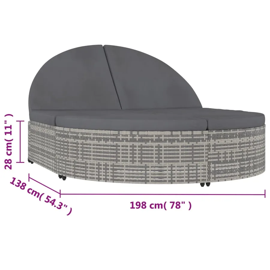 Chaise longue à 2 places avec coussins Résine tressée Gris - 8