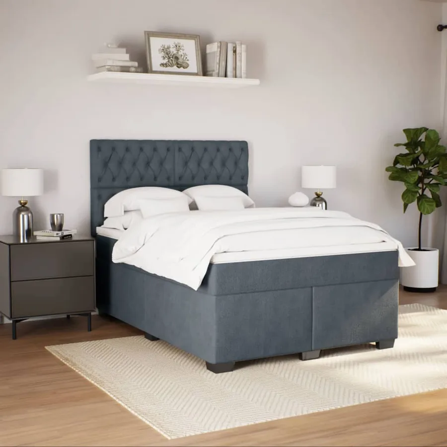 Sommier à lattes de lit et matelas Gris foncé 140x200cm Velours - 3