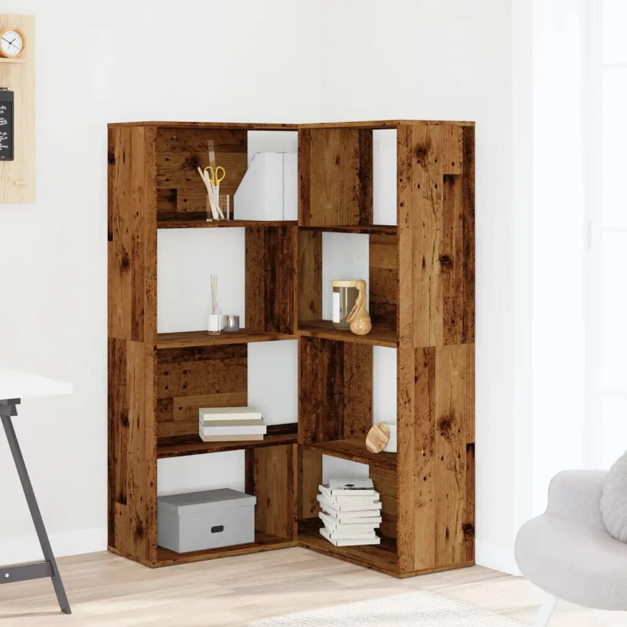 Bibliothèque d'angle à 4 niveaux vieux bois bois d'ingénierie - 3