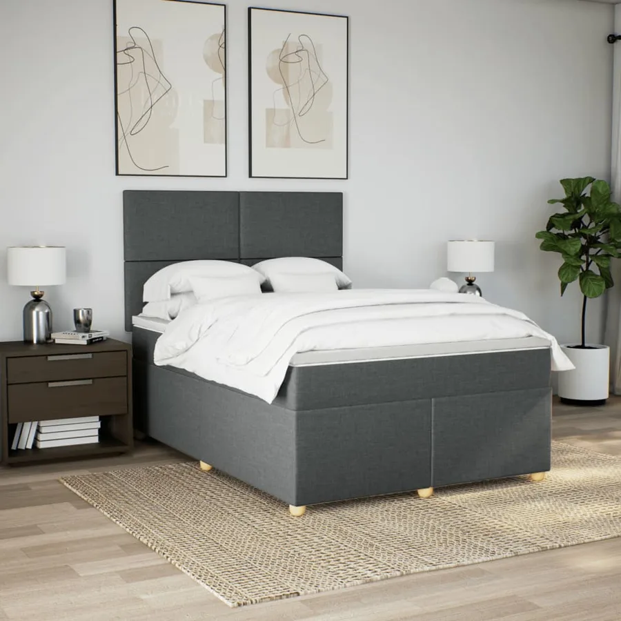 Sommier à lattes de lit avec matelas Gris foncé 140x200cm Tissu - 5
