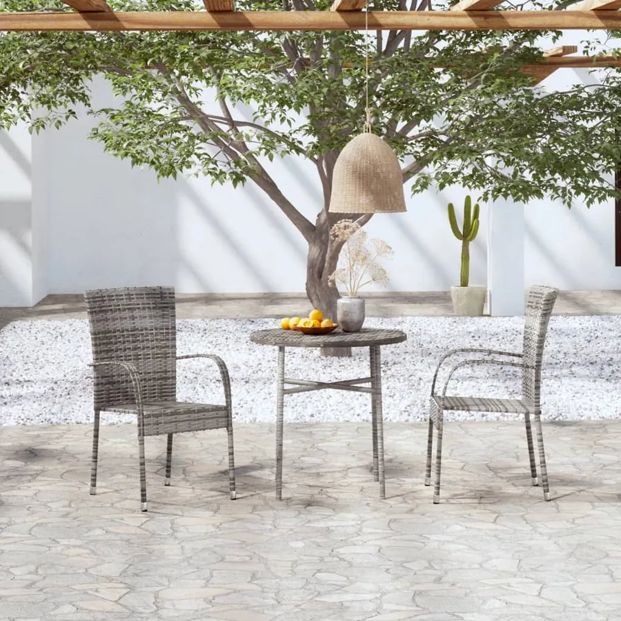 Ensemble à manger de jardin 3 pcs Résine tressée Gris