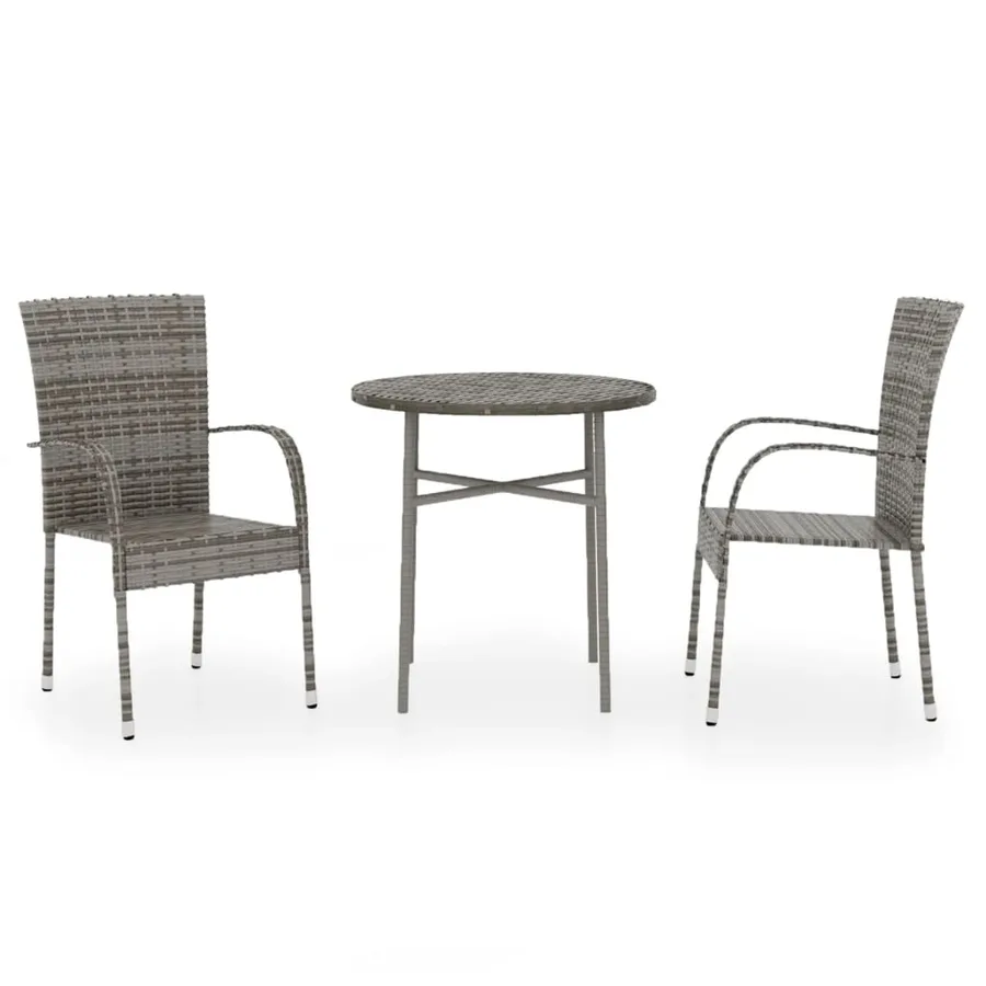 Ensemble à manger de jardin 3 pcs Résine tressée Gris - 2