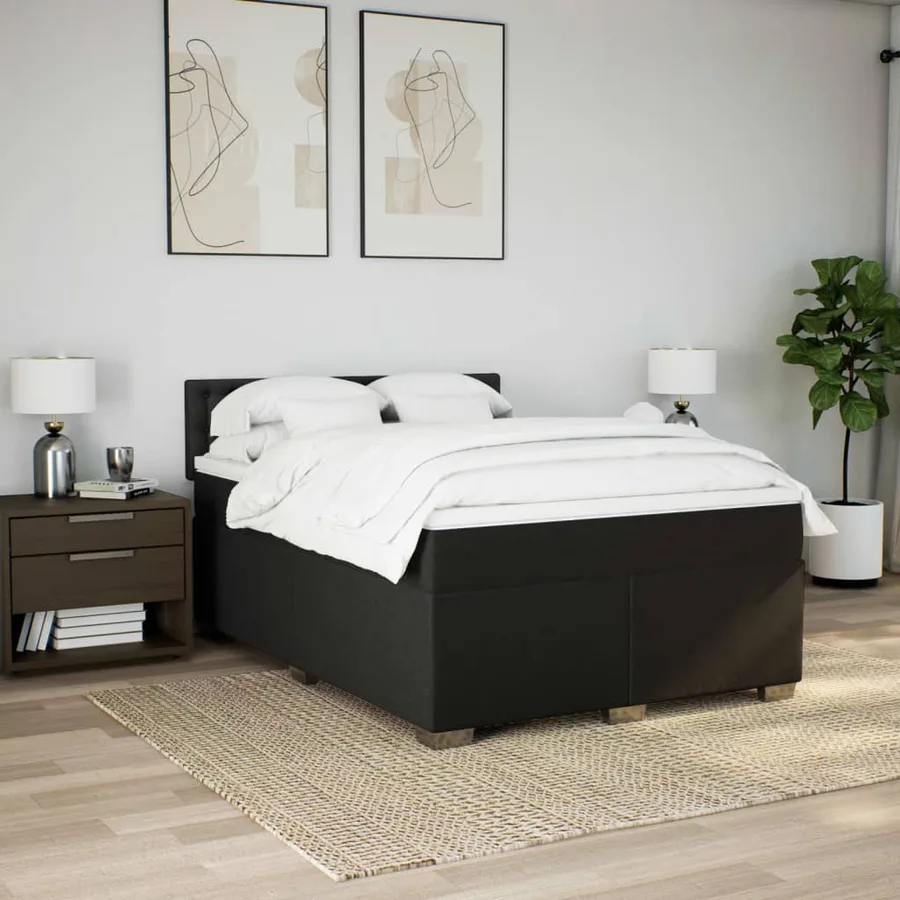 Sommier à lattes de lit avec matelas Noir 160x200 cm Tissu - 3