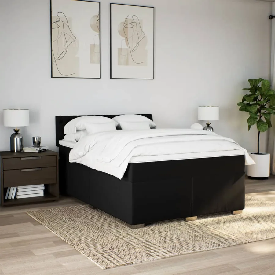 Sommier à lattes de lit avec matelas Noir 160x200 cm Tissu - 3