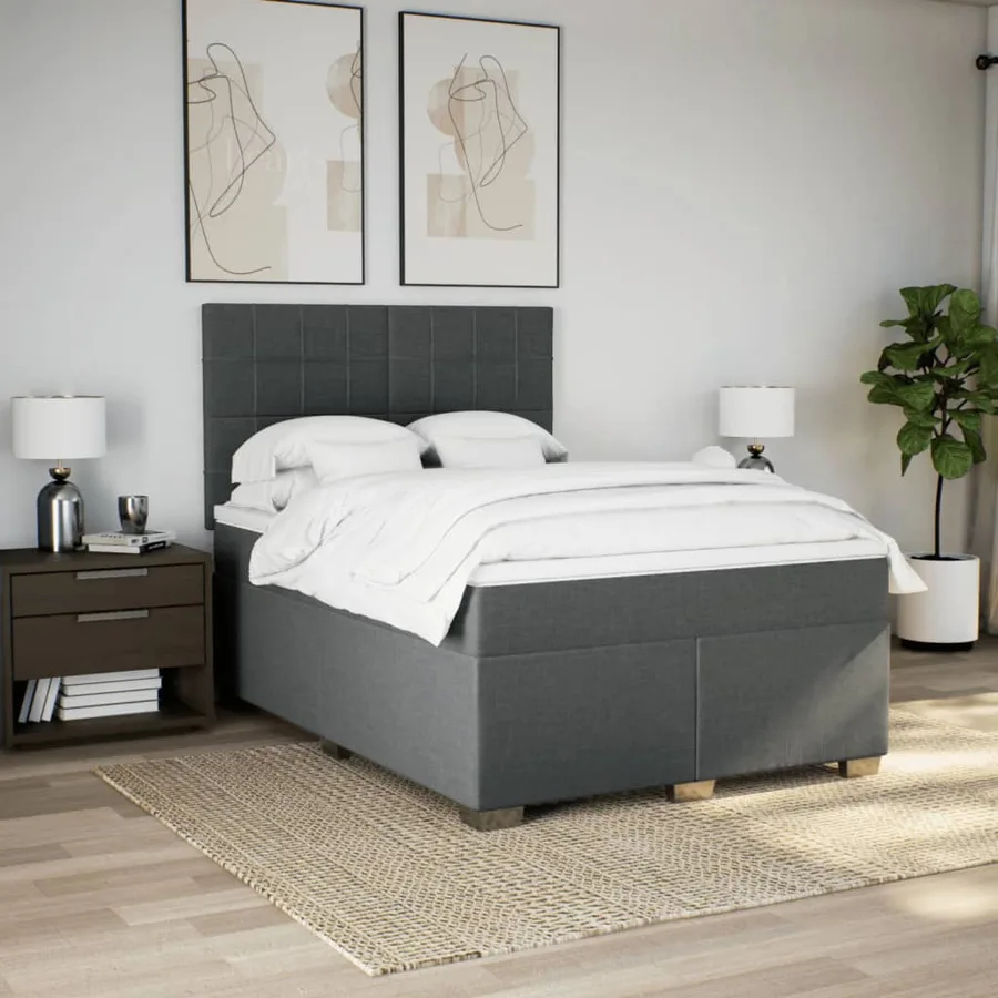 Sommier à lattes de lit avec matelas Gris foncé 160x200cm Tissu - 4