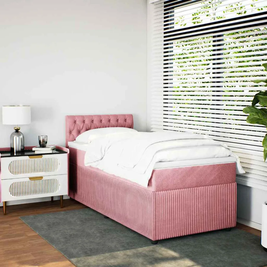 Sommier à lattes de lit avec matelas Rose 90x200 cm Velours - 3