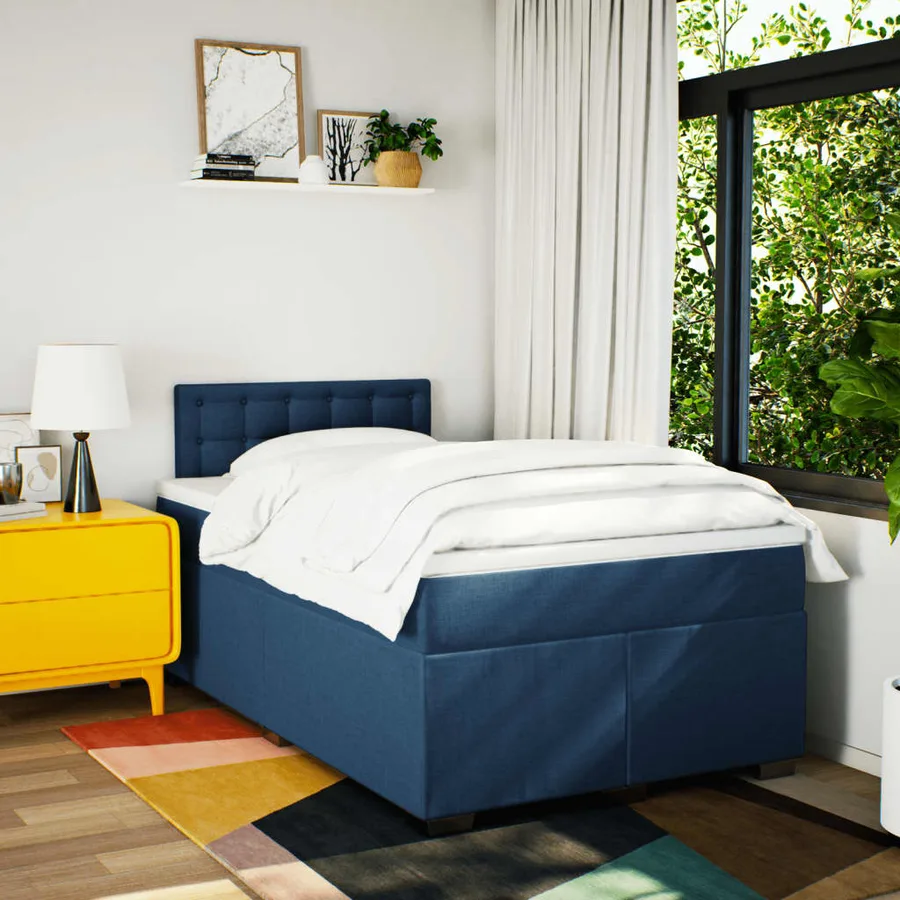 Sommier à lattes de lit avec matelas bleu 120x190 cm tissu - 4