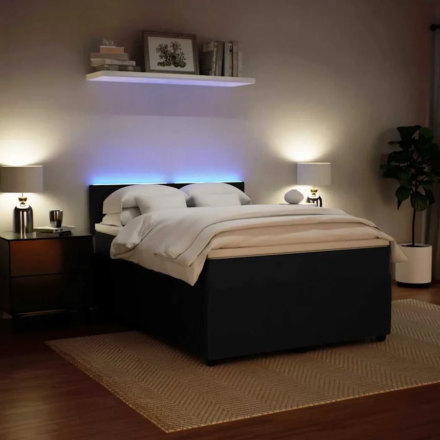 Sommier à lattes de lit avec matelas Noir 140x190 cm Velours - 4