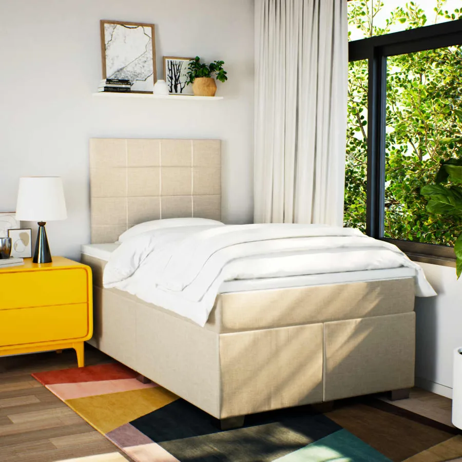 Sommier à lattes de lit avec matelas crème 120x190 cm tissu - 3