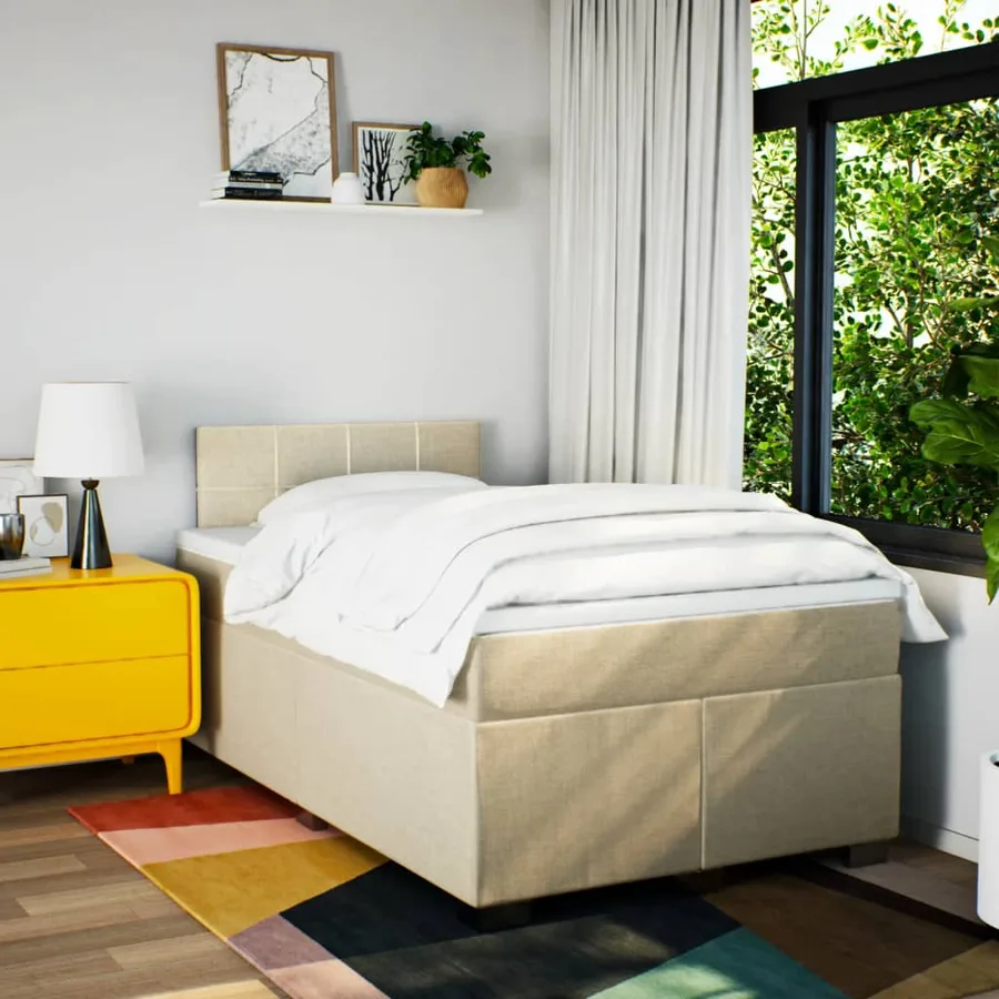 Sommier à lattes de lit avec matelas crème 120x190 cm tissu - 4