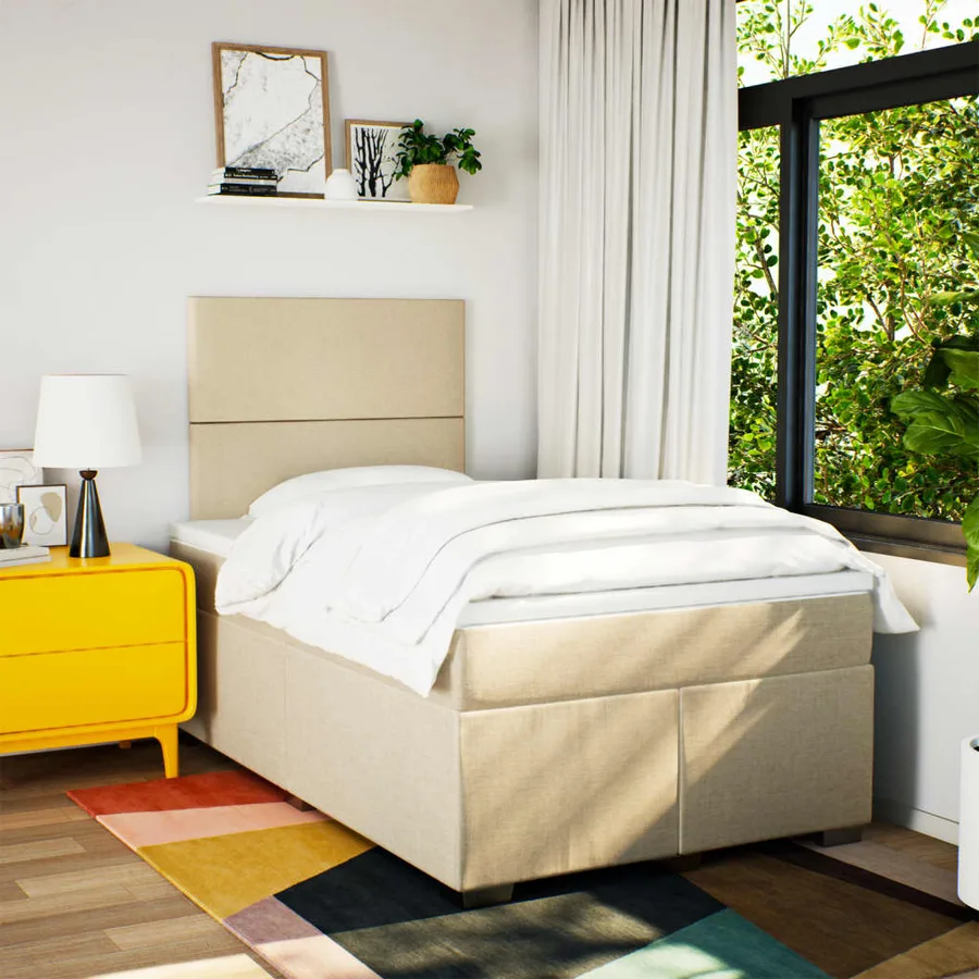 Sommier à lattes de lit avec matelas crème 120x190 cm tissu - 4