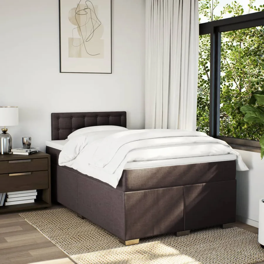 Sommier à lattes de lit et matelas marron foncé 120x190cm tissu - 3