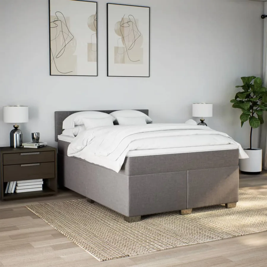 Sommier à lattes de lit avec matelas Taupe 160x200 cm Tissu - 3