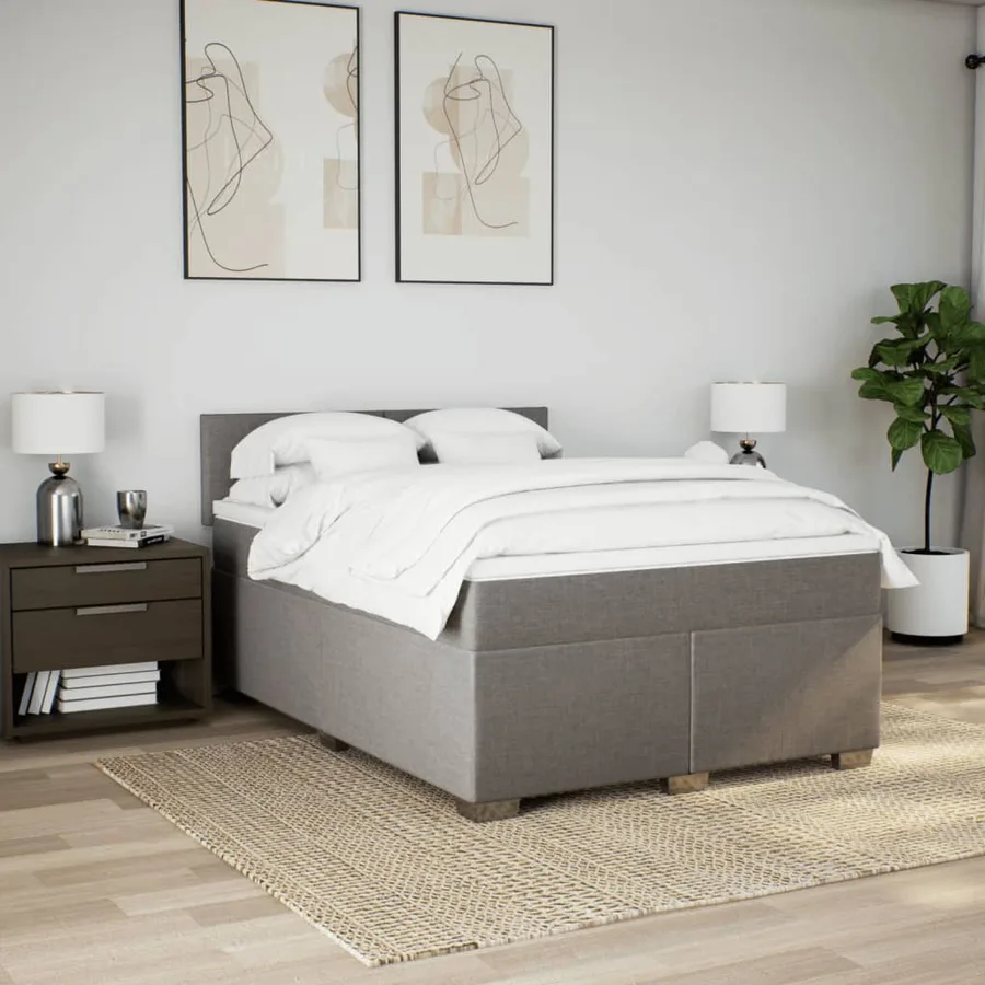 Sommier à lattes de lit avec matelas Taupe 160x200 cm Tissu - 3