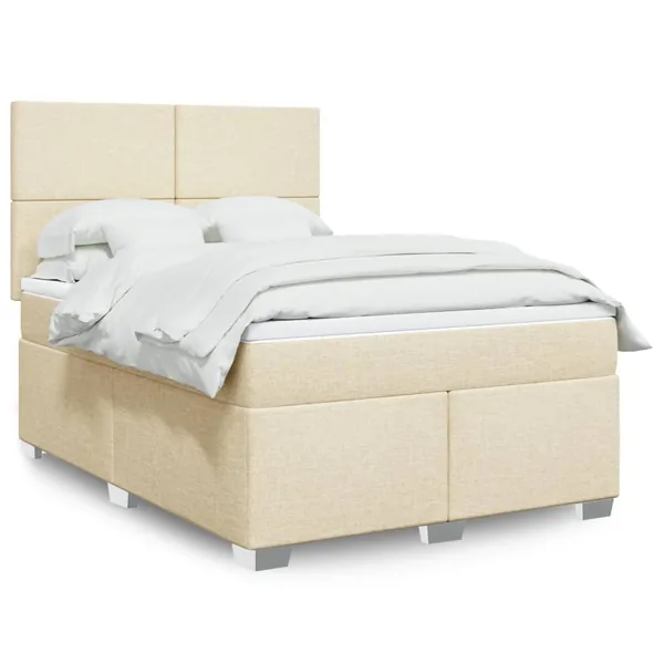 Sommier à lattes de lit avec matelas Crème 160x200 cm Tissu