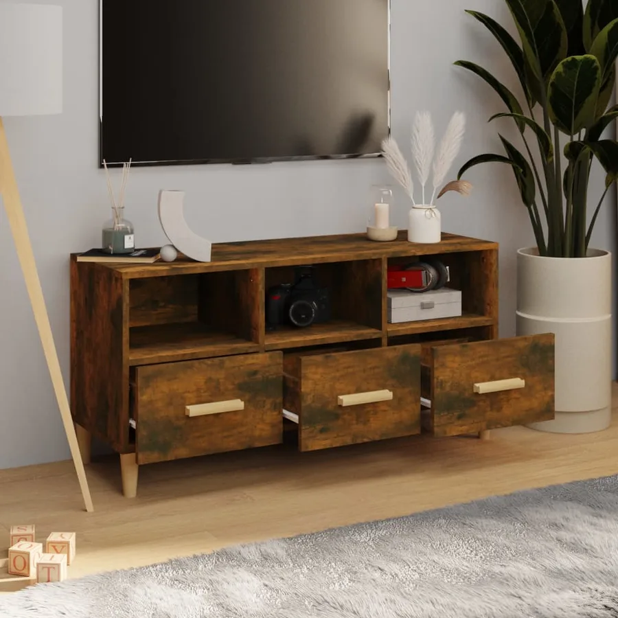 Meuble TV Chêne fumé 102x36x50 cm Bois d'ingénierie - 3