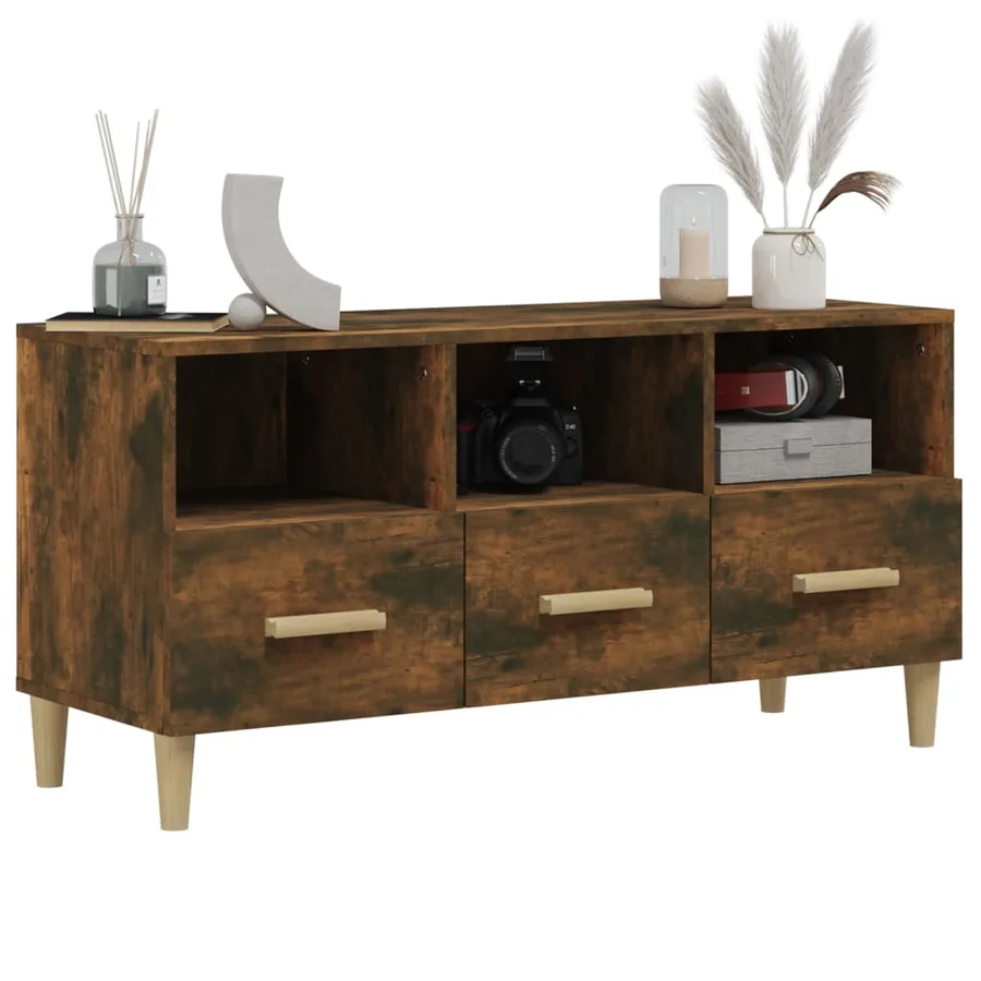 Meuble TV Chêne fumé 102x36x50 cm Bois d'ingénierie - 4