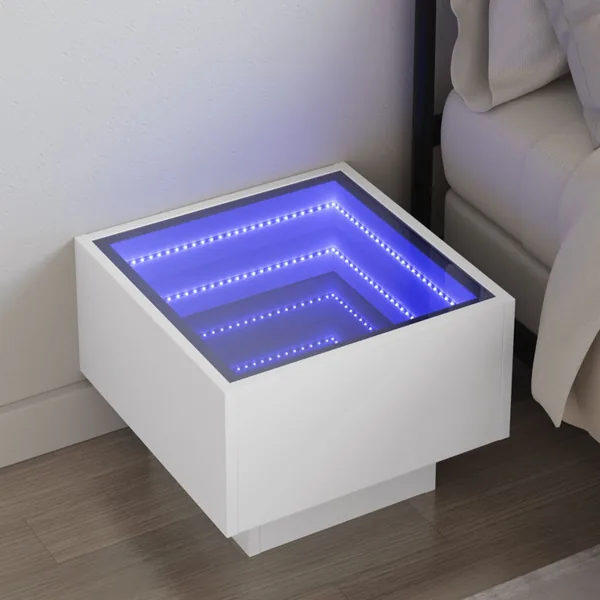 Table de chevet avec LED infini blanc 40x40x30 cm