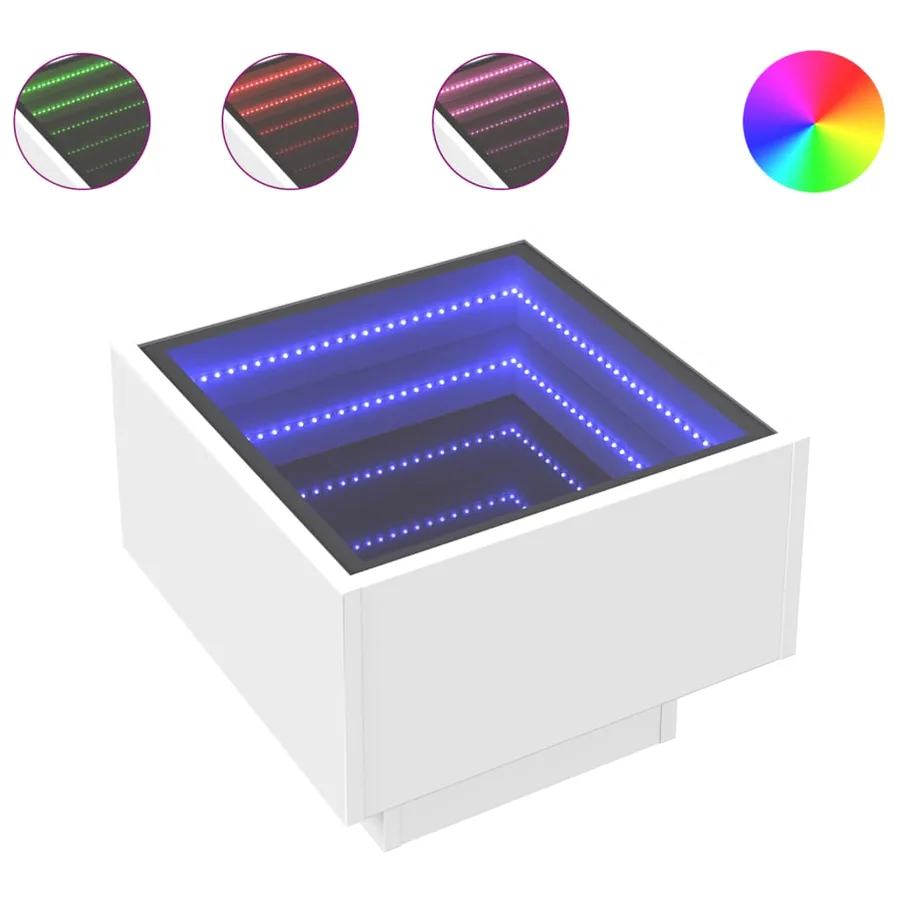 Table de chevet avec LED infini blanc 40x40x30 cm - 2