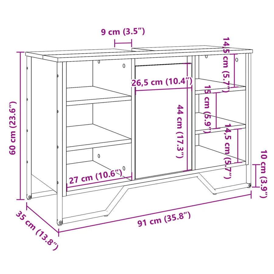 Armoire lavabo de salle de bain noir 91x35x60 cm - 11