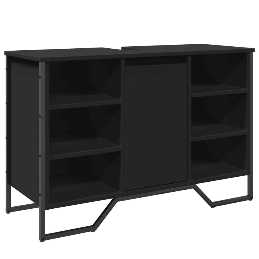 Armoire lavabo de salle de bain noir 91x35x60 cm - 2