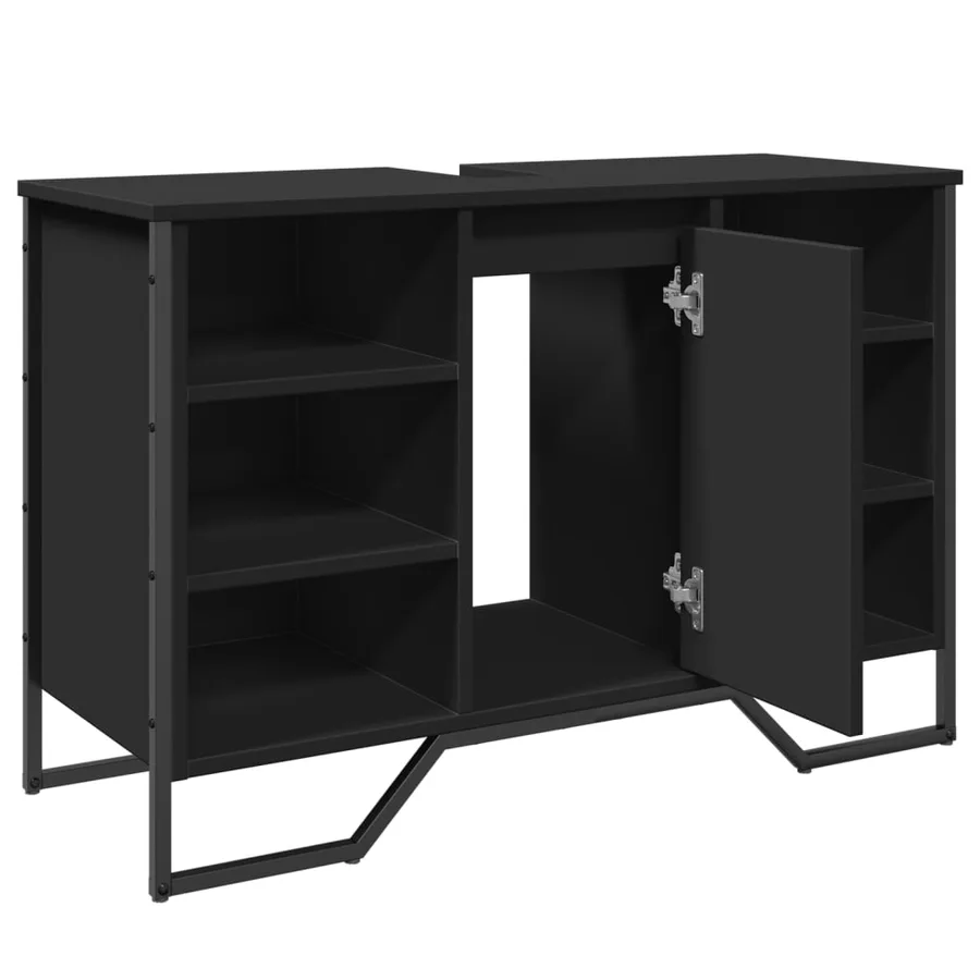 Armoire lavabo de salle de bain noir 91x35x60 cm - 8