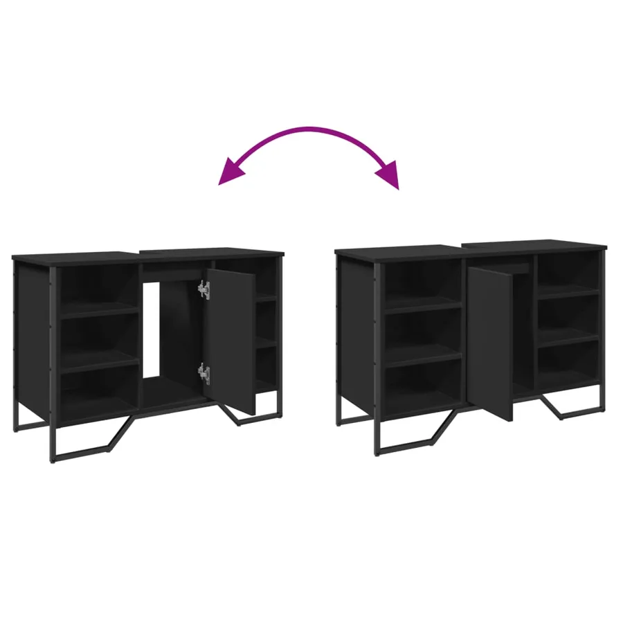 Armoire lavabo de salle de bain noir 91x35x60 cm - 9