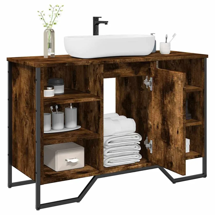 Armoire lavabo de salle de bain chêne fumé 91x35x60 cm