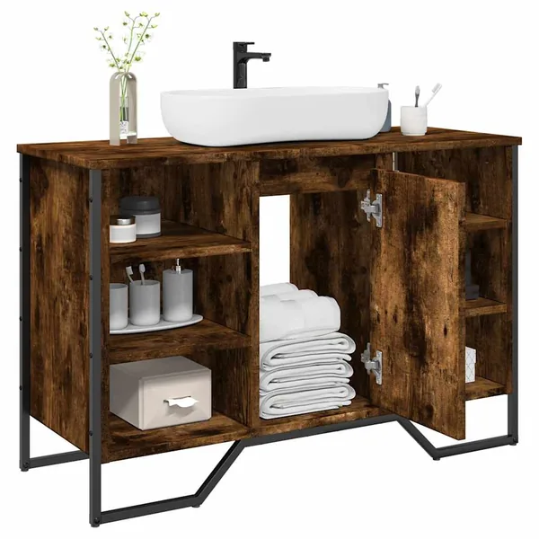 Armoire lavabo de salle de bain chêne fumé 91x35x60 cm