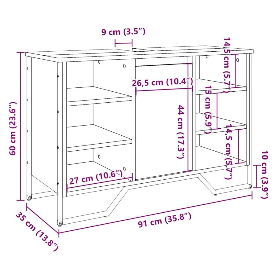 Armoire lavabo de salle de bain chêne fumé 91x35x60 cm - 11